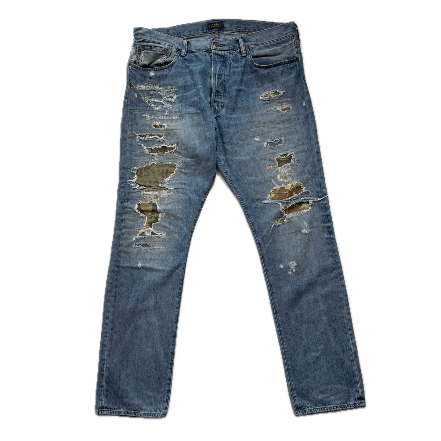 Polo Ralph Lauren Sullivan Slim Jeans Camo Patchwork Distressed - 36x32
