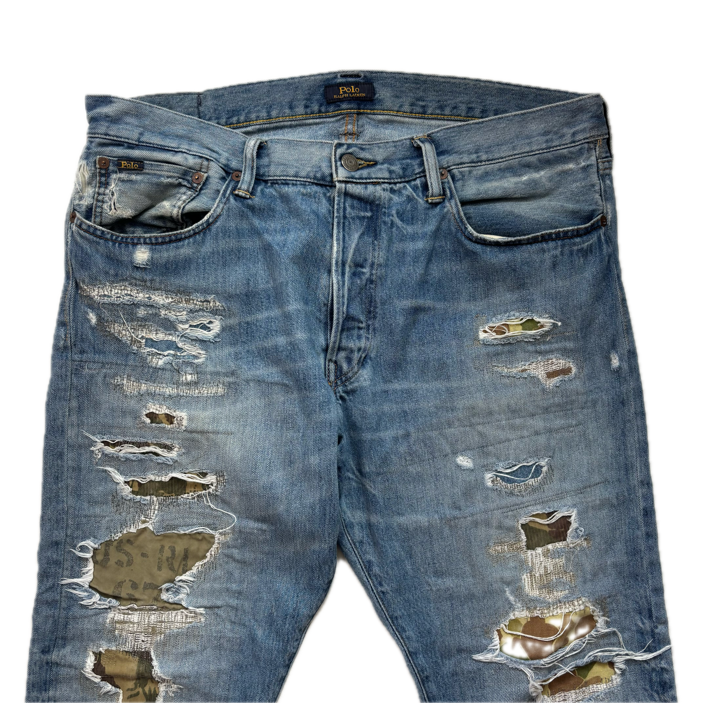 Polo Ralph Lauren Sullivan Slim Jeans Camo Patchwork Distressed - 36x32