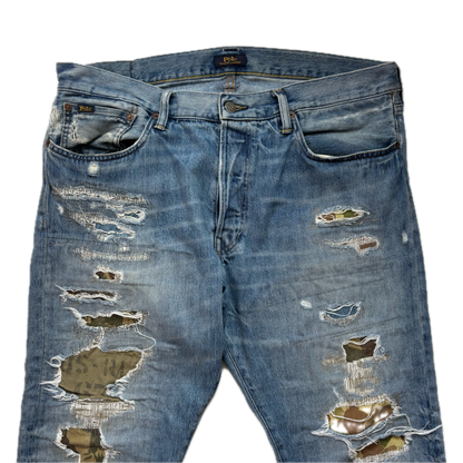 Polo Ralph Lauren Sullivan Slim Jeans Camo Patchwork Distressed - 36x32