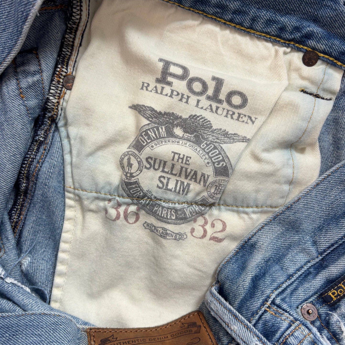 Polo Ralph Lauren Sullivan Slim Jeans Camo Patchwork Distressed - 36x32