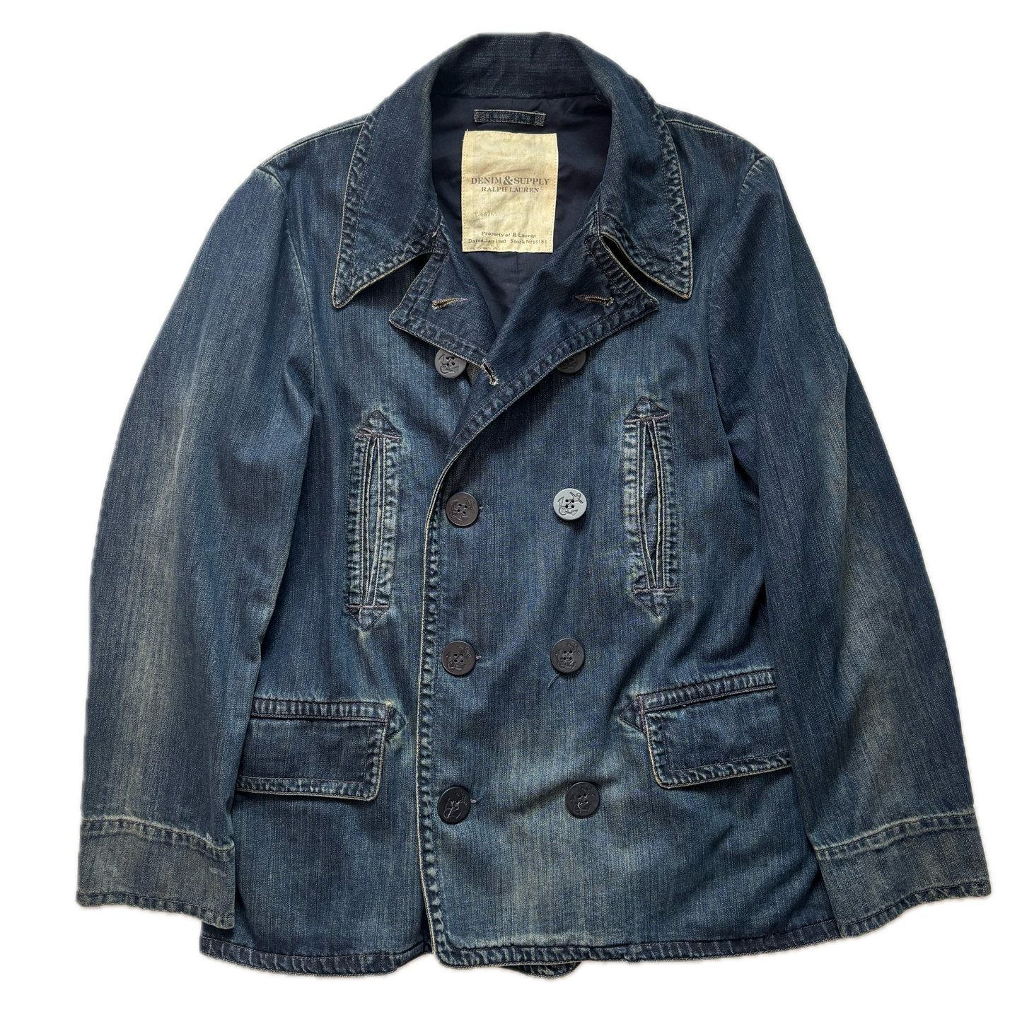 Denim & Supply Denim Pea Coat Double Breast Jacket - L