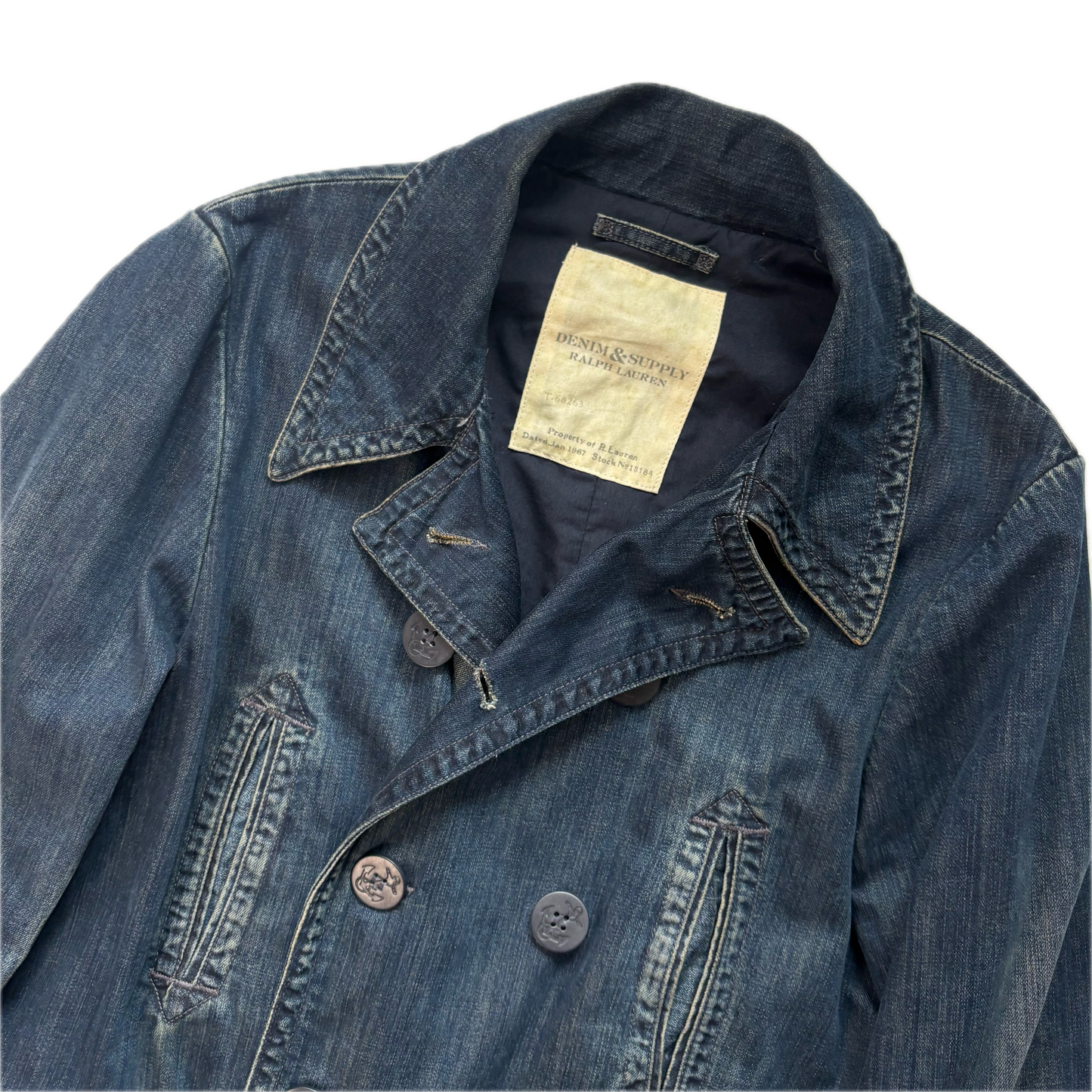 Denim & Supply Denim Pea Coat Double Breast Jacket - L