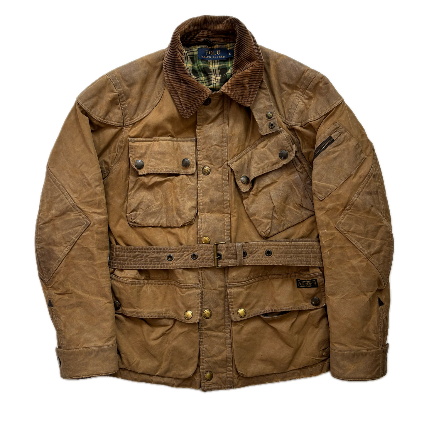 Polo Ralph Lauren Brown Oil Cloth Waxed Belted Motorcycle Jacket - S