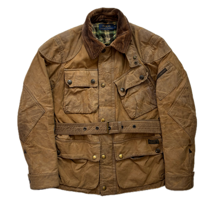 Polo Ralph Lauren Brown Oil Cloth Waxed Belted Motorcycle Jacket - S