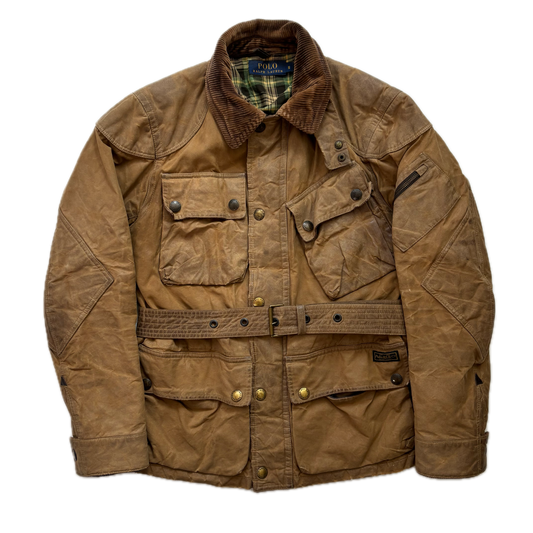 Polo Ralph Lauren Brown Oil Cloth Waxed Belted Motorcycle Jacket - S
