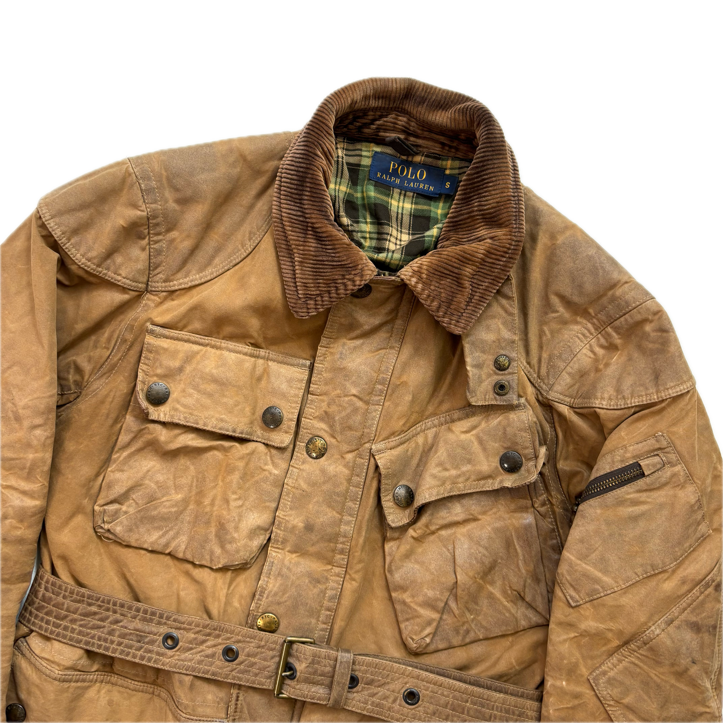 Polo Ralph Lauren Brown Oil Cloth Waxed Belted Motorcycle Jacket - S