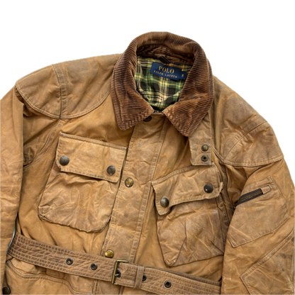 Polo Ralph Lauren Brown Oil Cloth Waxed Belted Motorcycle Jacket - S