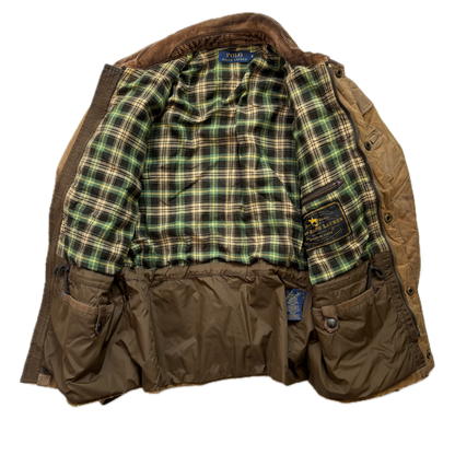 Polo Ralph Lauren Brown Oil Cloth Waxed Belted Motorcycle Jacket - S