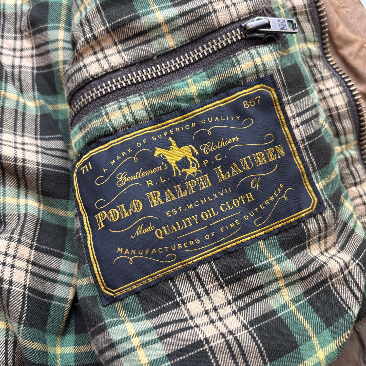 Polo Ralph Lauren Brown Oil Cloth Waxed Belted Motorcycle Jacket - S