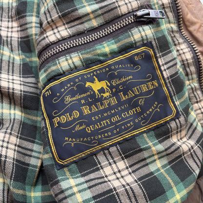 Polo Ralph Lauren Brown Oil Cloth Waxed Belted Motorcycle Jacket - S