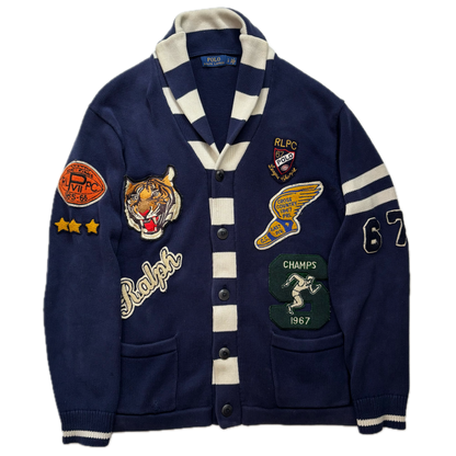 Polo Ralph Lauren Letterman Patch Cardigan Navy Striped - L