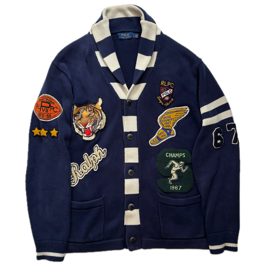 Polo Ralph Lauren Letterman Patch Cardigan Navy Striped - L