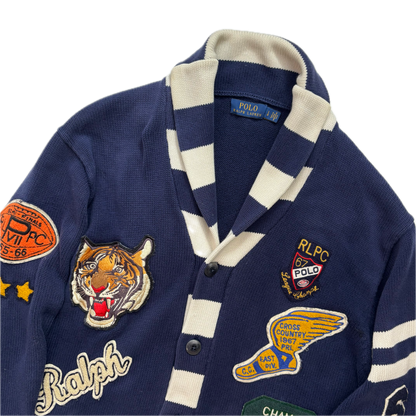 Polo Ralph Lauren Letterman Patch Cardigan Navy Striped - L