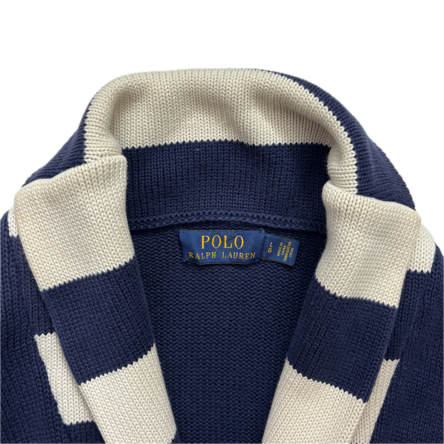 Polo Ralph Lauren Letterman Patch Cardigan Navy Striped - L