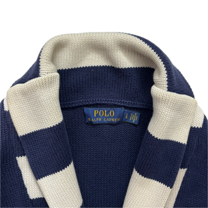 Polo Ralph Lauren Letterman Patch Cardigan Navy Striped - L