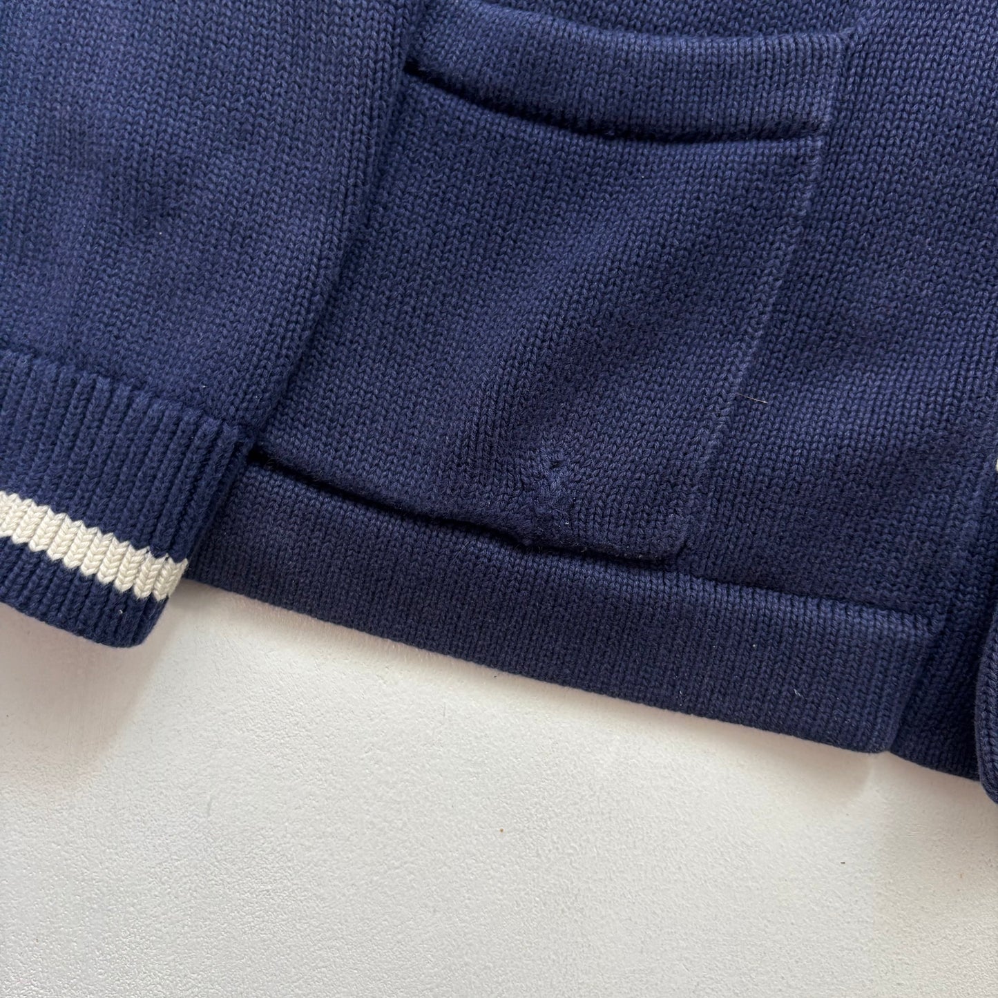 Polo Ralph Lauren Letterman Patch Cardigan Navy Striped - L