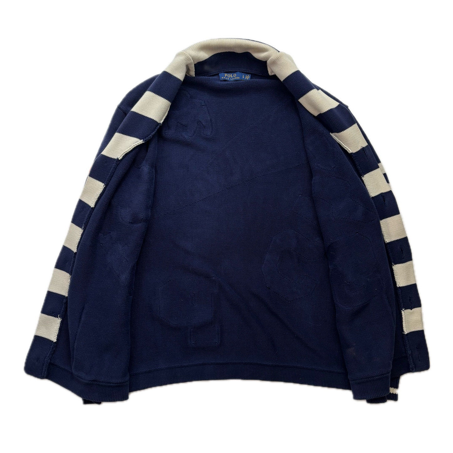 Polo Ralph Lauren Letterman Patch Cardigan Navy Striped - L