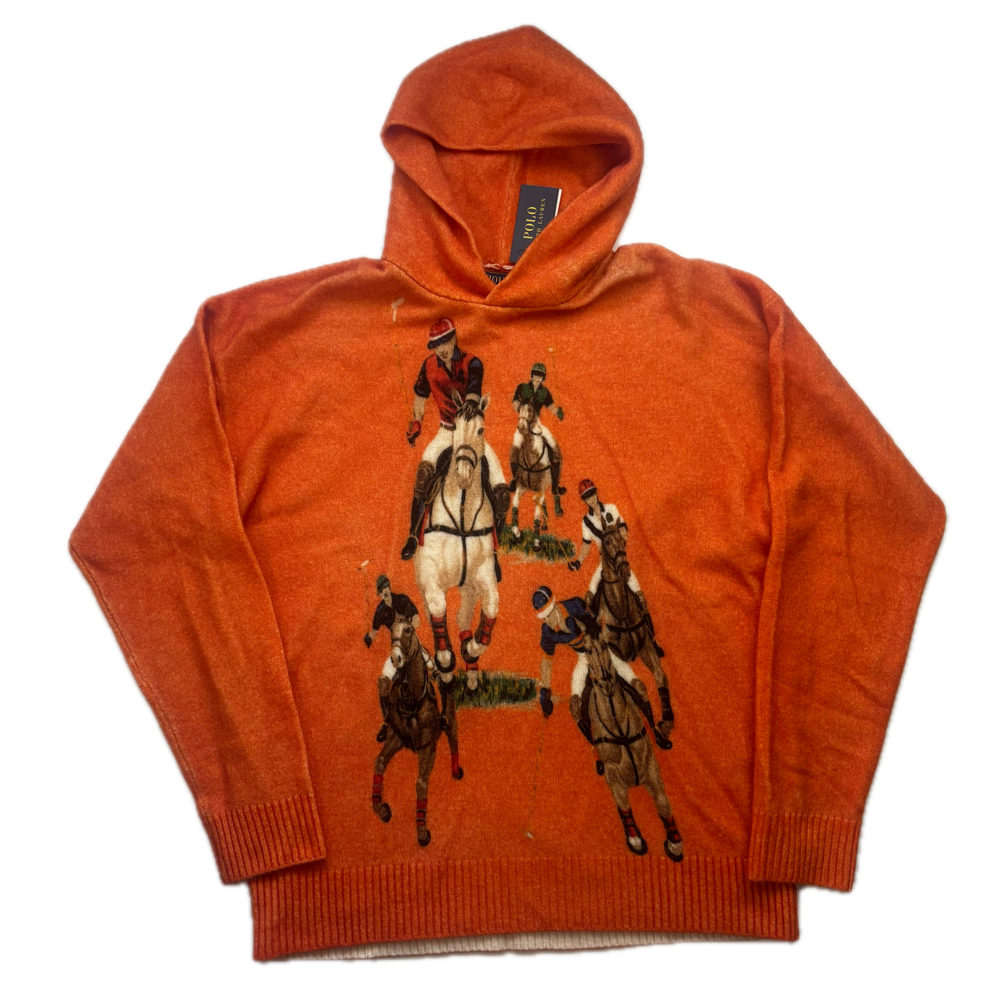 Polo Ralph Lauren Orange Five Horsemen Equestrian Print Hooded Sweater - XL