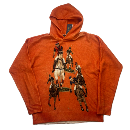 Polo Ralph Lauren Orange Five Horsemen Equestrian Print Hooded Sweater - XL