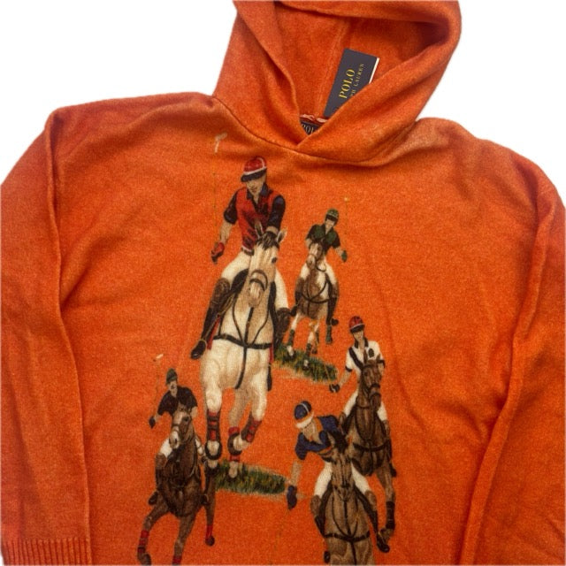 Polo Ralph Lauren Orange Five Horsemen Equestrian Print Hooded Sweater - XL