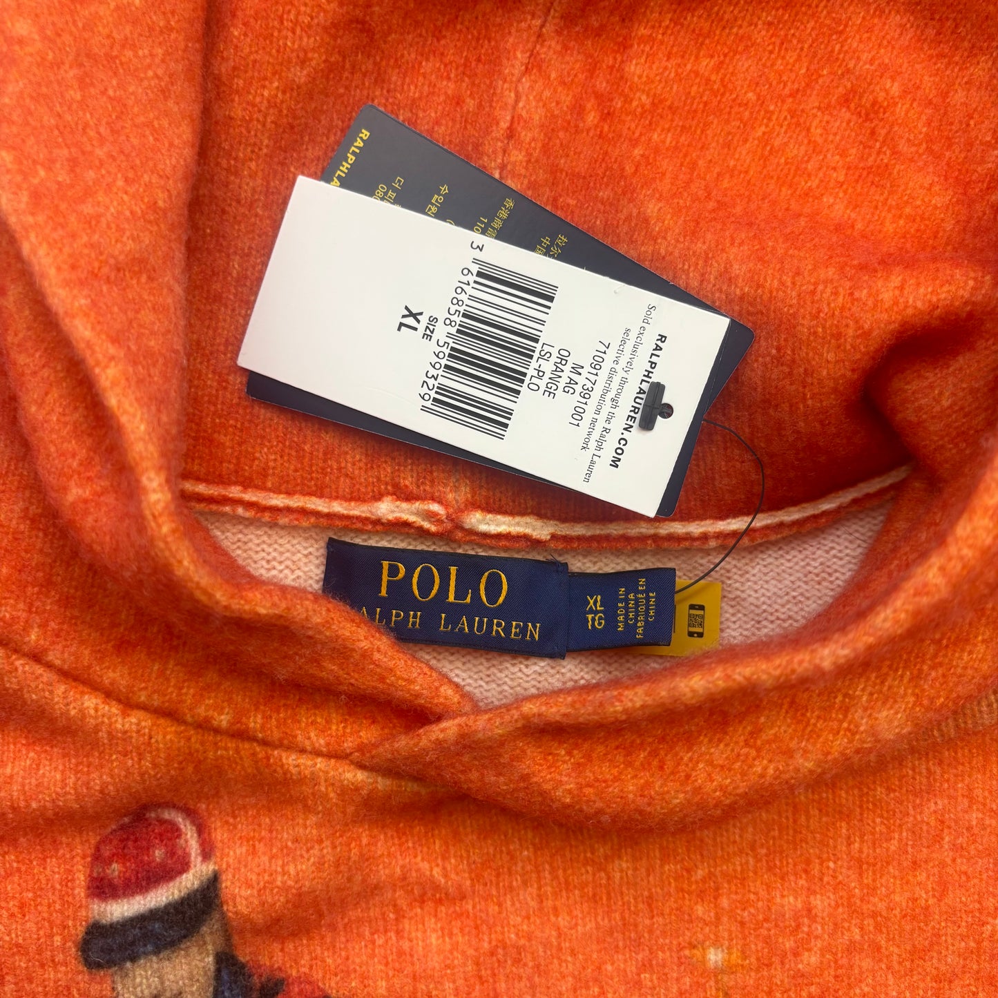 Polo Ralph Lauren Orange Five Horsemen Equestrian Print Hooded Sweater - XL