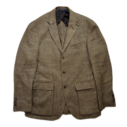 Polo Ralph Lauren Brown Herringbone Blazer Latch Collar (Linen Silk) - 38R (40)