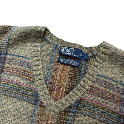 Polo Ralph Lauren Plaid Green Jumper V-Neck Sweater (Wool Alpaca) - L