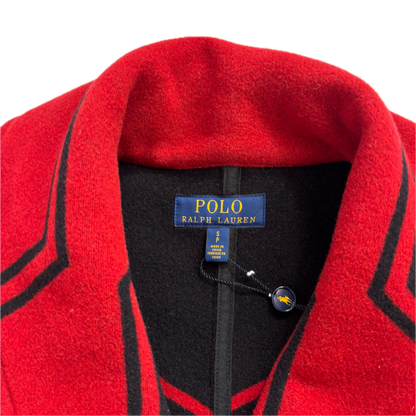 Polo Ralph Lauren Black Red Double Breasted Aztec Pea Coat (Wool Blend) - S