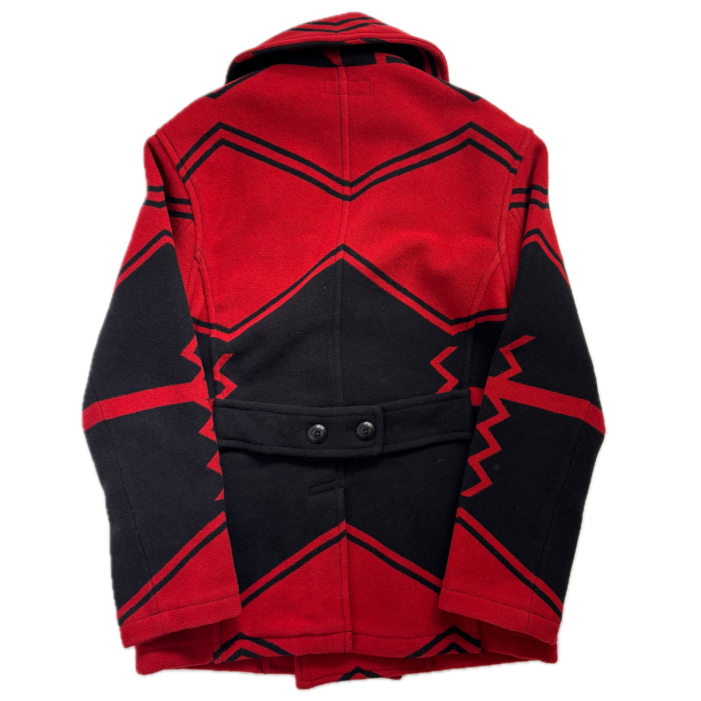 Polo Ralph Lauren Black Red Double Breasted Aztec Pea Coat (Wool Blend) - S