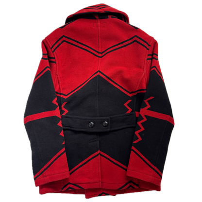 Polo Ralph Lauren Black Red Double Breasted Aztec Pea Coat (Wool Blend) - S