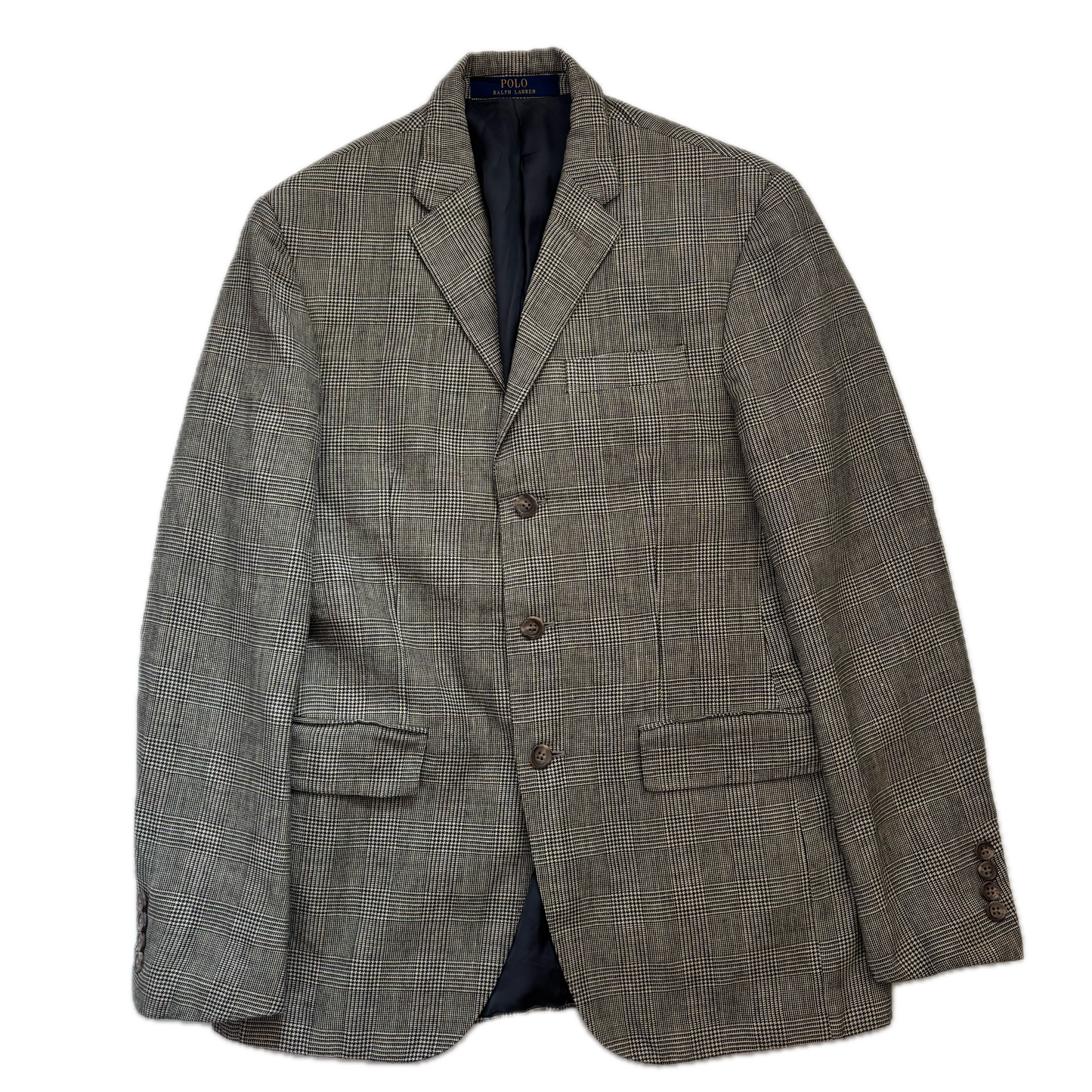 Grey Glen Plaid Check Suit Blazer & Trousers (Flax Wool) - 38R