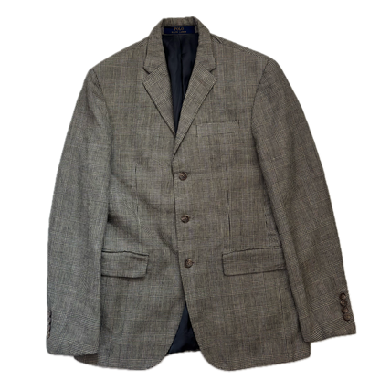 Grey Glen Plaid Check Suit Blazer & Trousers (Flax Wool) - 38R