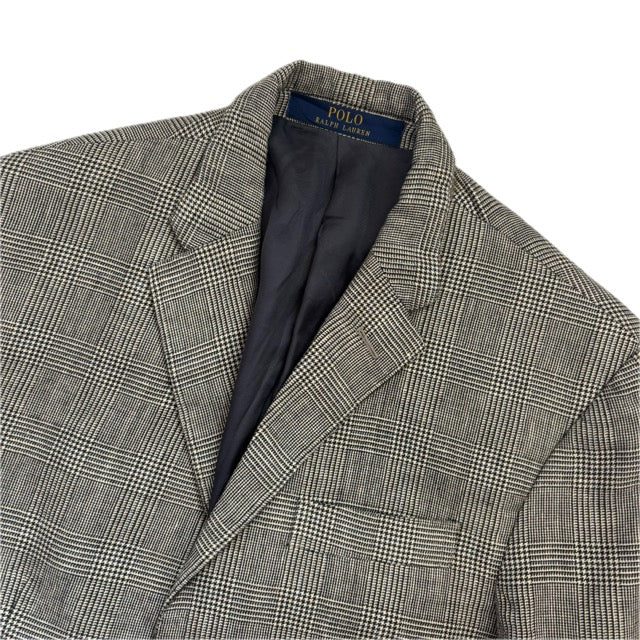Grey Glen Plaid Check Suit Blazer & Trousers (Flax Wool) - 38R