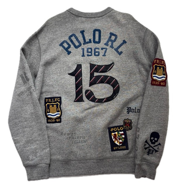 Polo Ralph Lauren Grey Bulldog Collegiate Patches PRLFC Sweatshirt - M