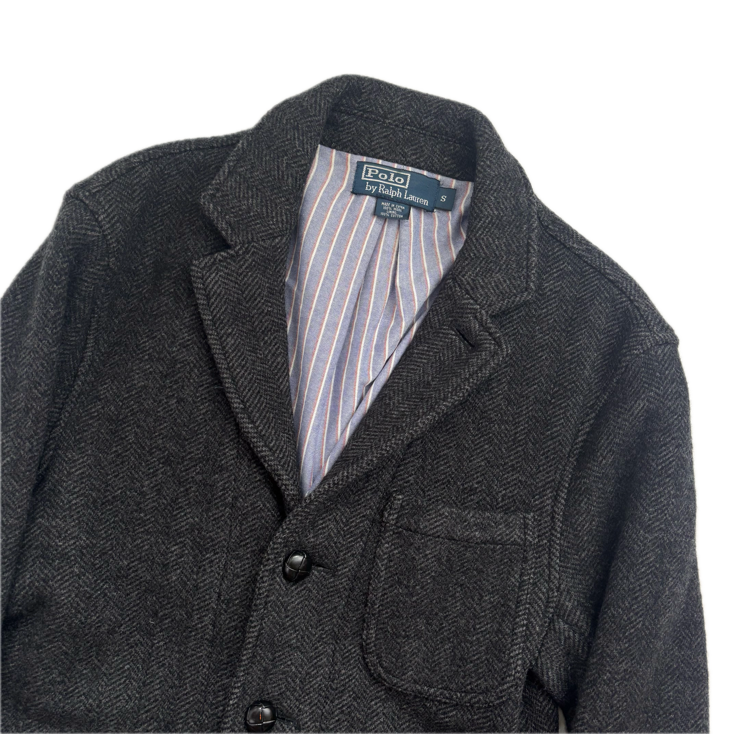 Dark Grey Herringbone Blazer (Wool) - S