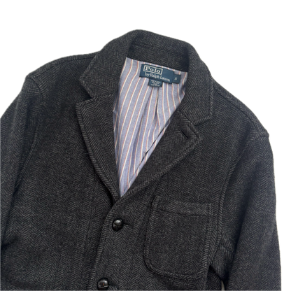 Dark Grey Herringbone Blazer (Wool) - S