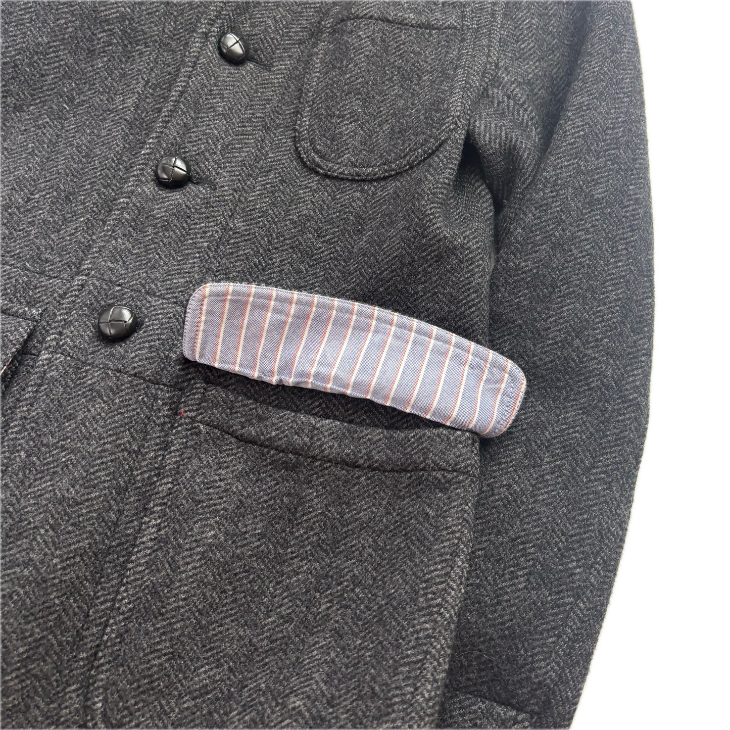 Dark Grey Herringbone Blazer (Wool) - S