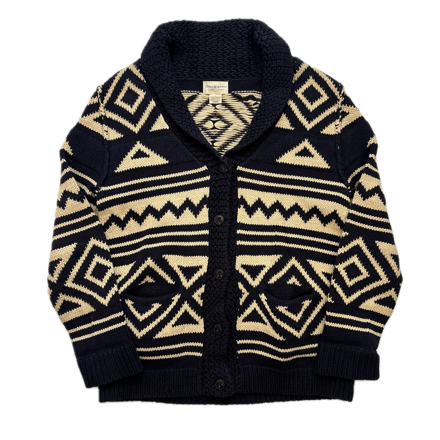 Denim & Supply Navy Beige Aztec Cardigan - L