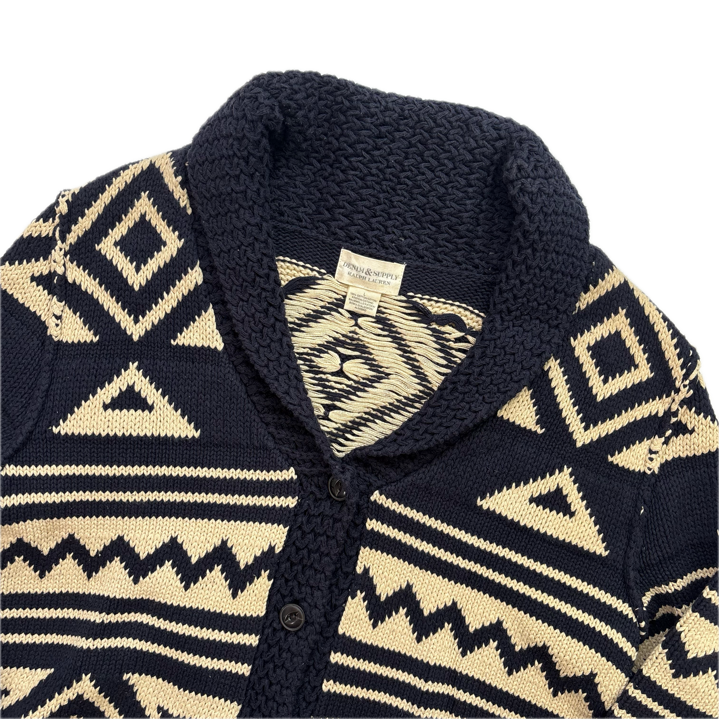 Denim & Supply Navy Beige Aztec Cardigan - L