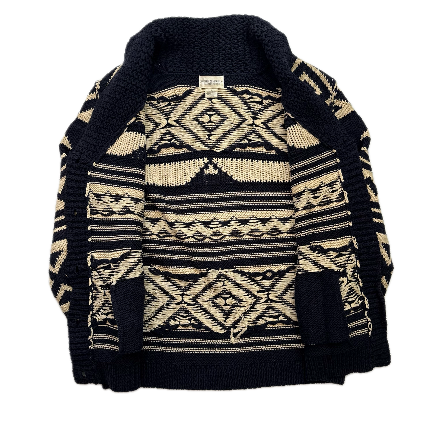 Denim & Supply Navy Beige Aztec Cardigan - L