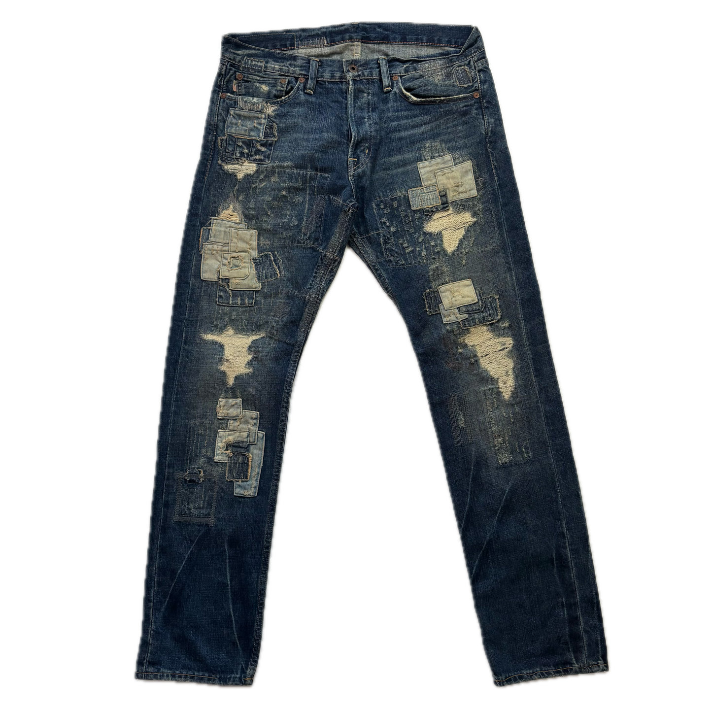 Denim & Supply Ralph Lauren Patchwork Distressed Spencer Slim Jeans - 34x32