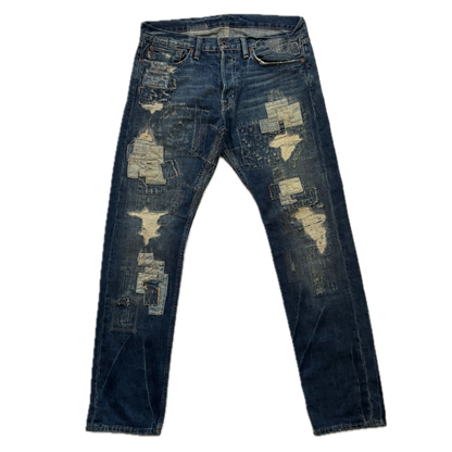 Denim & Supply Ralph Lauren Patchwork Distressed Spencer Slim Jeans - 34x32