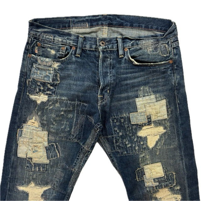 Denim & Supply Ralph Lauren Patchwork Distressed Spencer Slim Jeans - 34x32