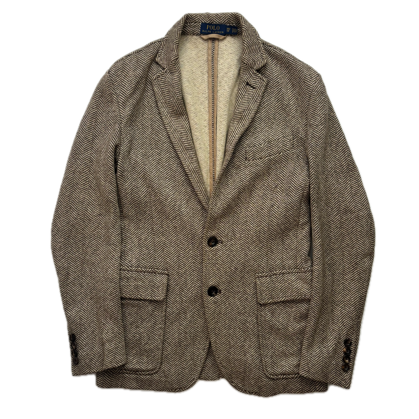 Polo Ralph Lauren Unstructured Brown Herringbone Tweed Blazer (Cotton Linen) - XS