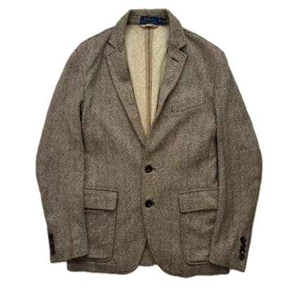 Polo Ralph Lauren Unstructured Brown Herringbone Tweed Blazer (Cotton Linen) - XS