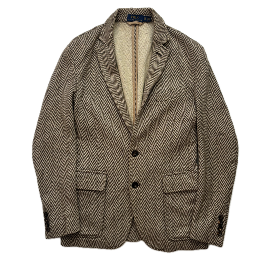 Polo Ralph Lauren Unstructured Brown Herringbone Tweed Blazer (Cotton Linen) - XS