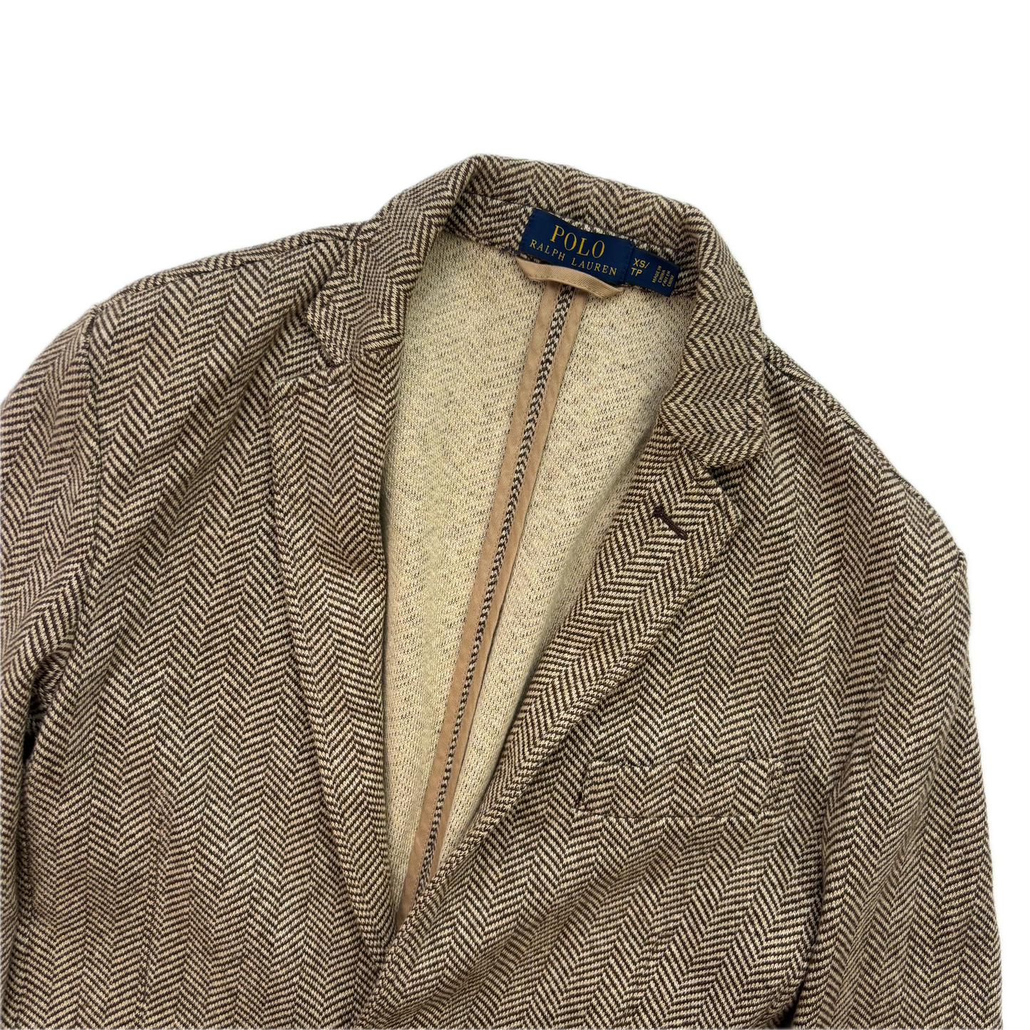 Polo Ralph Lauren Unstructured Brown Herringbone Tweed Blazer (Cotton Linen) - XS
