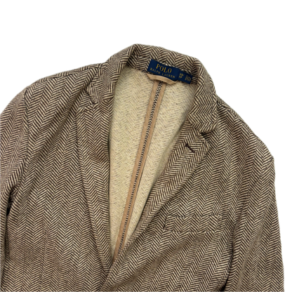 Polo Ralph Lauren Unstructured Brown Herringbone Tweed Blazer (Cotton Linen) - XS