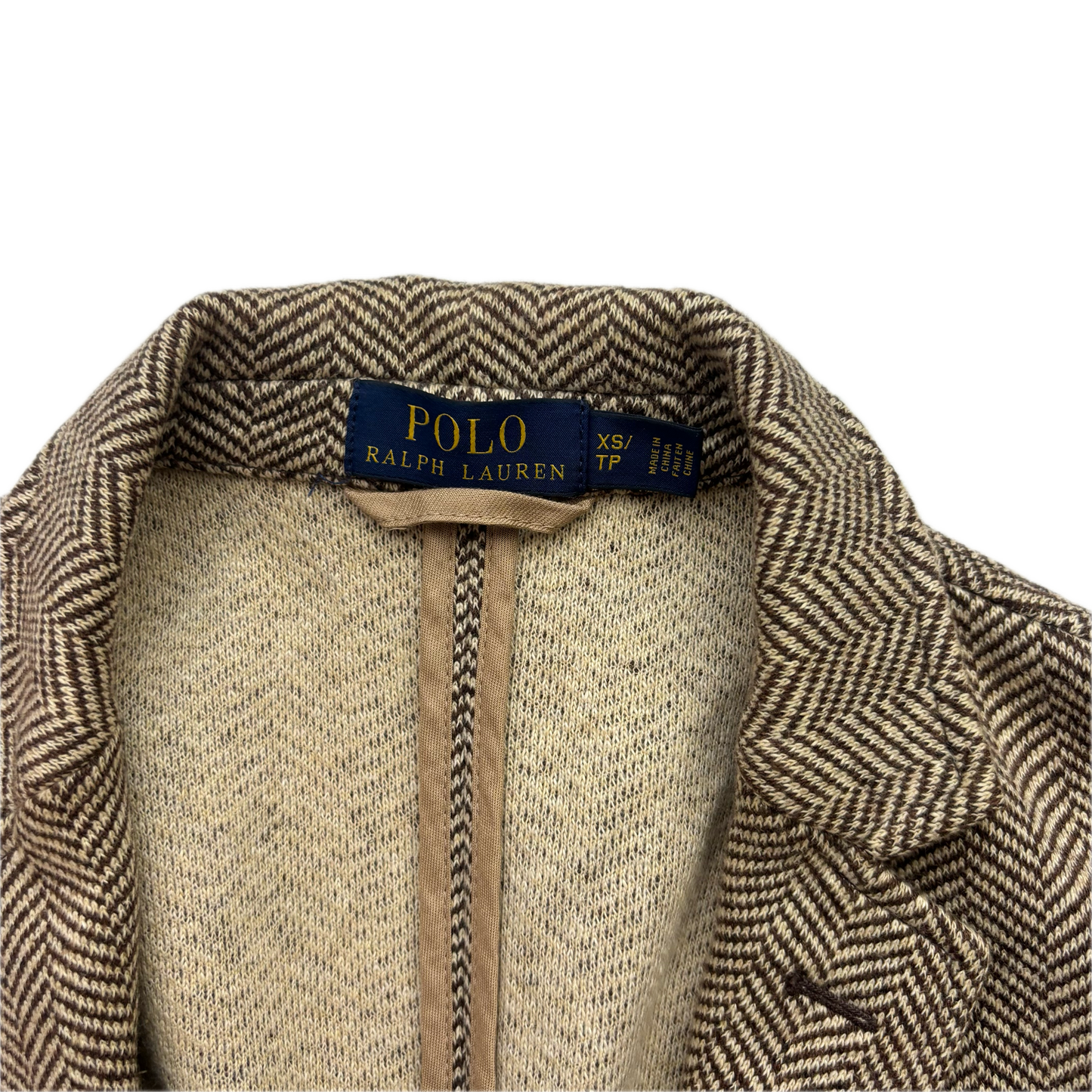 Polo Ralph Lauren Unstructured Brown Herringbone Tweed Blazer (Cotton Linen) - XS