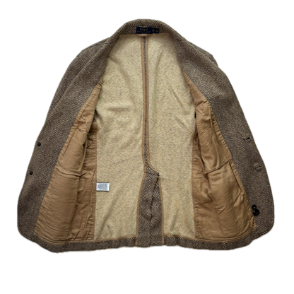 Polo Ralph Lauren Unstructured Brown Herringbone Tweed Blazer (Cotton Linen) - XS